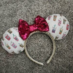 Sequin Bow Coffee Print Disney inspired Ears Headband